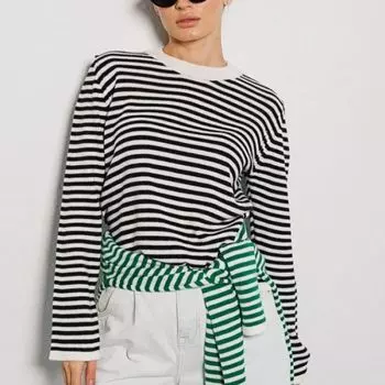 Tooxika Новый универсальный дорожный женский свитер контрастного цвета с круглым вырезом в полоску L коричневый