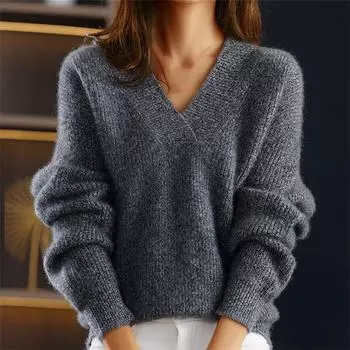 Tooxika Новый женский однотонный вязаный свитер с V-образным вырезом, многоцветная нижняя часть, рубашка, пуловер, свитер L