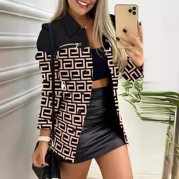 Tooxika осень и зима длинный рукав молния цветной принтованный лацкан маленькая куртка для женщин L