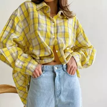 Tooxika осень и зима новый чистый хлопок ретро клетчатая рубашка для женщин L