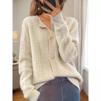 Tooxika осень и зима новый однотонный длинный рукав ретро скрученные пуговицы вязаный кардиган жаккард свитер куртка L