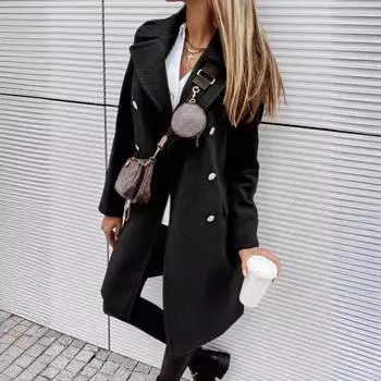 Tooxika осень и зима новый стиль лацкан однотонное двубортное длинное пальто шерстяное пальто L