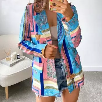 Tooxika осень и зима новый женский длинный рукав принтованный костюм облегающий короткий пиджак L