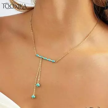 Tooxika, ожерелье с подвеской из натурального камня с синей кисточкой, простое и универсальное женское ожерелье в уличном стиле