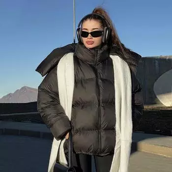 Tooxika Parker Хлопковая куртка Женская зимняя теплая универсальная свободная хлопковая куртка Утолщенное пальто L чёрный