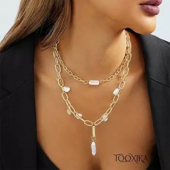 Tooxika персонализированное двухслойное ожерелье с подвеской из искусственного жемчуга, простое и универсальное женское многослойное ожерелье