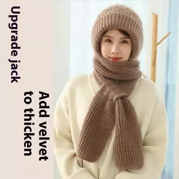 Tooxika плюшевая и утолщенная шапка-шарф женская зимняя двухслойная теплая вязаная снежная шапка one size бежевый