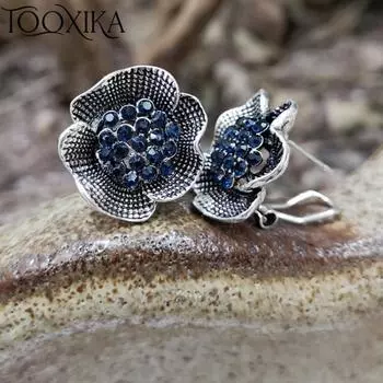 Tooxika Ретро Трехмерные Цветочные Инкрустированные Бриллиантовые Серьги Популярные Преувеличенные Большие Серьги Цветочные Серьги