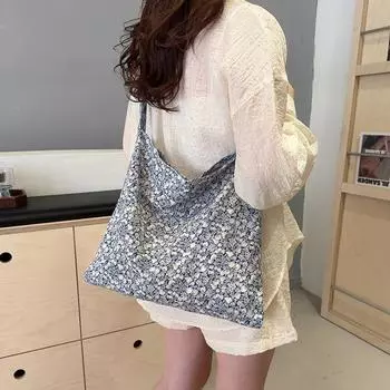 Tooxika Сумки Новая Большая Вместительная Цветочная Тканевая Сумка Легкая Сумка Через Плечо Простая Повседневная Печатная Сумка Тоут синий