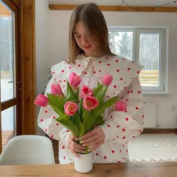 Tooxika Свободная рубашка с принтом в виде красных сердец, рукавами-фонариками и воротником-стойкой L