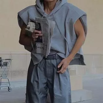 Tooxika весна и осень новый однотонный наплечник толстовка повседневный свитер жилет куртка L чёрный