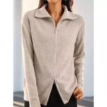 Tooxika Женская одежда 2024 Осень и зима Новый женский однотонный вязаный кардиган с длинными рукавами и лацканами с двойной молнией свитер куртка L чёрный