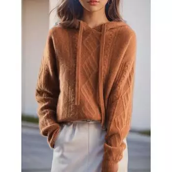 Tooxika Женская одежда 2024 Осень и зима Новый однотонный свитер с длинными рукавами и витым цветком, с капюшоном, свитер, пуловер, жаккардовый свитер для женщин L