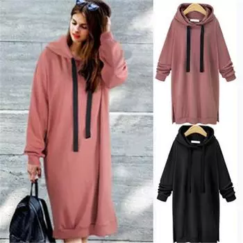 Tooxika Женская осенне-зимняя новая повседневная однотонная толстовка средней длины с капюшоном и длинными рукавами L