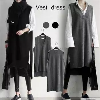 Tooxika женская осенне-зимняя новая жилетка-свитер, платье-жилет, однотонное трикотажное платье-свитер с V-образным вырезом, средней длины, женская 4XL чёрный