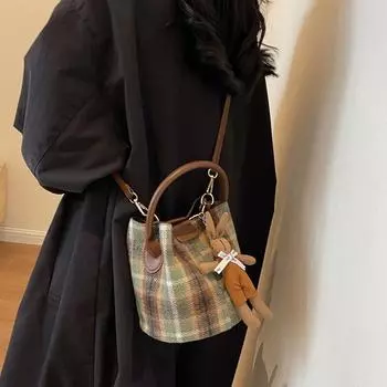 Tooxika Женская осенне-зимняя универсальная сумка шерстяная клетчатая сумка-ведро модная сумка через плечо на одно плечо