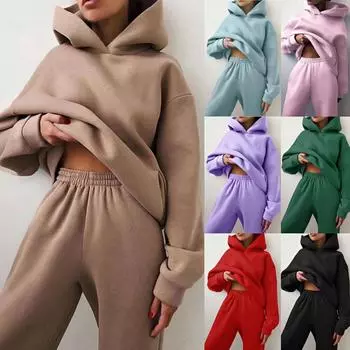 Tooxika женская повседневная утолщенная однотонная толстовка с капюшоном и длинными рукавами и брюки, комплект из двух предметов L