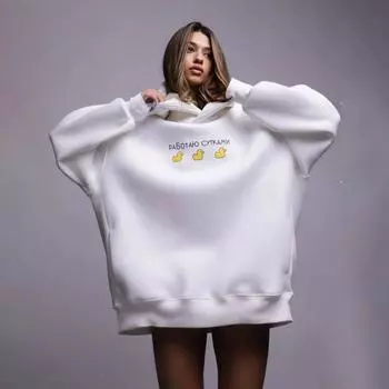 Tooxika Женская свободная повседневная толстовка средней длины с капюшоном и принтом «Три утки» L