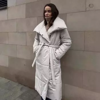 Tooxika женская зимняя новая свободная повседневная теплая куртка с воротником-стойкой длинное хлопковое пальто L бежевый