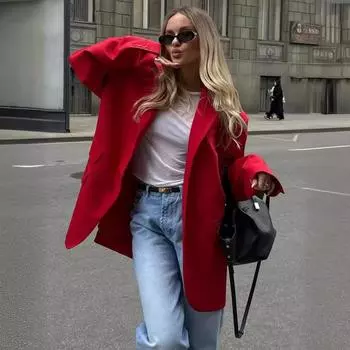 Tooxika Женский новый стиль с подкладкой на плече, свободный карман на лацкане, красный пиджак L