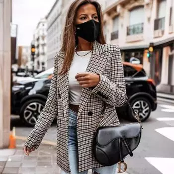Tooxika Женский осенне-зимний новый ретро двубортный клетчатый принт маленький костюм женское пальто средней длины L