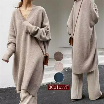 Tooxika женский осенне-зимний новый свитер с V-образным вырезом вязаный свитер свободный большой размер однотонный средний и длинный свитер для женщин one size синий