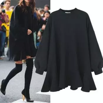 Tooxika Женский свитер осень-зима новый с длинными рукавами круглый вырез однотонный свободный свитер платье с оборками L абрикосовый