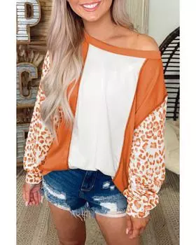 Топ Azura Exchange Orange Colorblock с леопардовым принтом на рукавах в стиле пэчворк M оранжевый