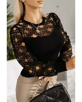 Топ Azura Exchange с цветочным кружевом и длинными рукавами S чёрный