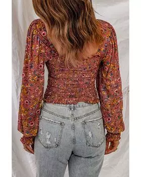 Топ Azura Exchange с длинными рукавами и цветочным принтом S розовый