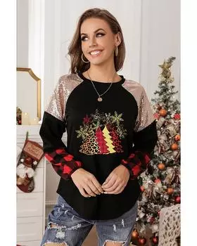 Топ Azura Exchange с графическим принтом и пайетками в клетку с длинными рукавами M чёрный