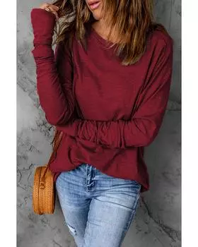 Топ Azura Exchange с круглым вырезом и длинными рукавами S красный