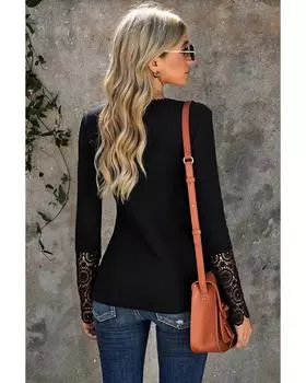 Топ Azura Exchange с кружевным подолом и пуговицами на рукавах M чёрный