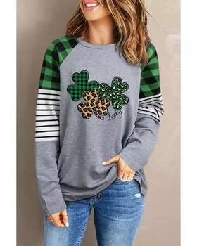 Топ Azura Exchange с полосатыми рукавами в клетку S зелёный