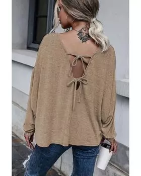 Топ Azura Exchange с завязками на спине и рукавами «летучая мышь» большого размера L хаки