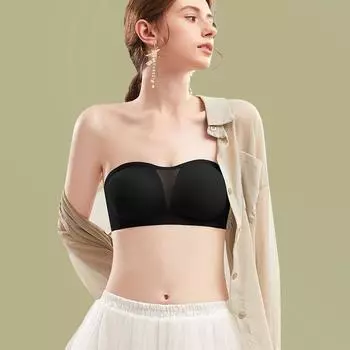 топ без бретелей, тонкое нижнее белье без стальных колец, нескользящее и не оставляющее следов, без сборок из стальных колец, удобный чехол для бюстгальтера. S32/70ABC чёрный