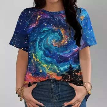 Топ блузка женская тенденция 2025 года женские футболки с принтом галактики 3D рубашки с блестками блузка модная летняя одежда Starry Sky para Mujer S