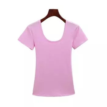 Топ бодикон с большим вырезом, сексуальный без спины, одежда для йоги Pink [short sleeve double U collar]] L