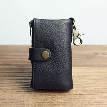 ТОП-брелок из натуральной кожи, дизайнерский мужской брелок из кожи с держателем для ключей чёрный