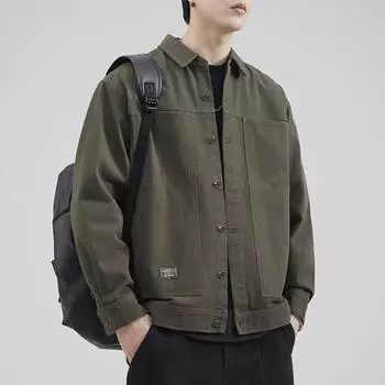 Топ Хлопковая Рабочая Куртка Мужская Свободного Большого Размера Молодежная Повседневная Куртка-Рубашка с Лацканами Прилив M