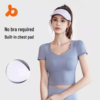 Топ для йоги Juyitang High Elastic Slim Fit с короткими рукавами (Без бюстгальтера) XXL звезда/чёрный