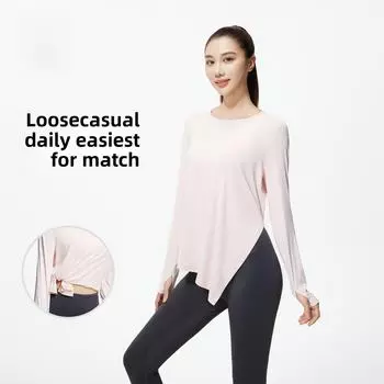 Топ для йоги Juyitang Ice Silk с длинными рукавами — стильная, дышащая и свободная блузка XL