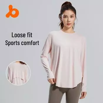 Топ для йоги Juyitang Ice Silk свободного кроя с длинными рукавами и круглым вырезом L