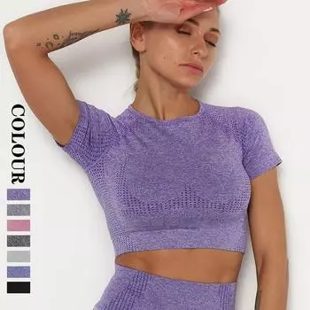 Топ для йоги Nessaj Бесшовная спортивная футболка с коротким рукавом Тренажерный зал Футболка для бега