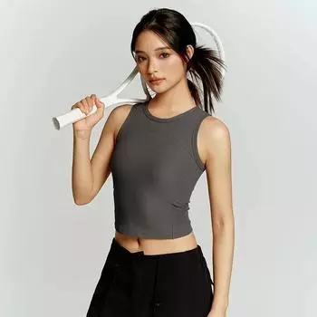 Топ для йоги с утягивающим эффектом в рубчик, с фиксированными бретелями и чашечками, высокой степени поддержки, фитнес-одежда для улицы, собирающий грудь, спортивное нижнее белье Graphite Ash M