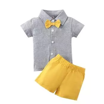 Топ для мальчиков с лацканами и бантом, однотонные шорты, комплект джентльменов, комплекты одежды для мальчиков 100