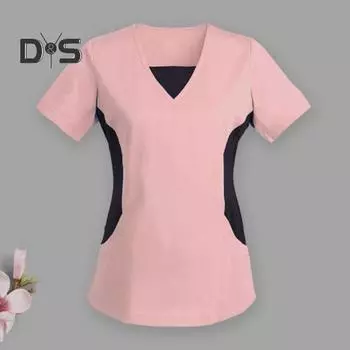 Топ для медсестры с v-образным вырезом контрастного цвета, с короткими рукавами, свободный мягкий дышащий пуловер, повседневная одежда, одежда для работников по уходу 3XL темно-синий