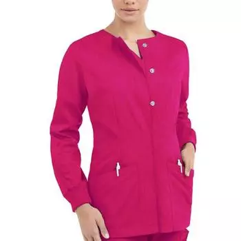 Топ для салона красоты с большими карманами, застежка на три пуговицы, топ для работы с домашними животными, длинный рукав розы красного