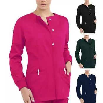 Топ для салона красоты с большими карманами, застежка на три пуговицы, топ для работы с домашними животными, длинный рукав XL розы красного