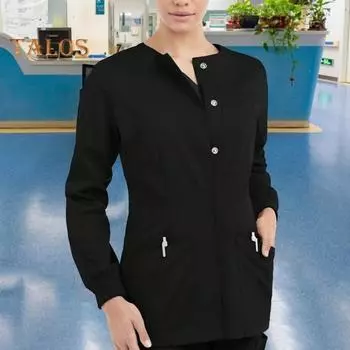 Топ для салона красоты с большими карманами, застежка на три пуговицы, топ для работы с домашними животными, длинный рукав, круглый вырез, одежда для врачей и медсестер, рабочая одежда унисекс для больниц и салонов красоты XL чёрный